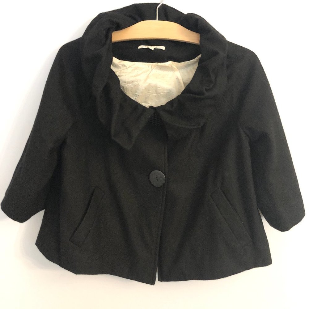 Trinity Wool Blend Collared Shrug in Black